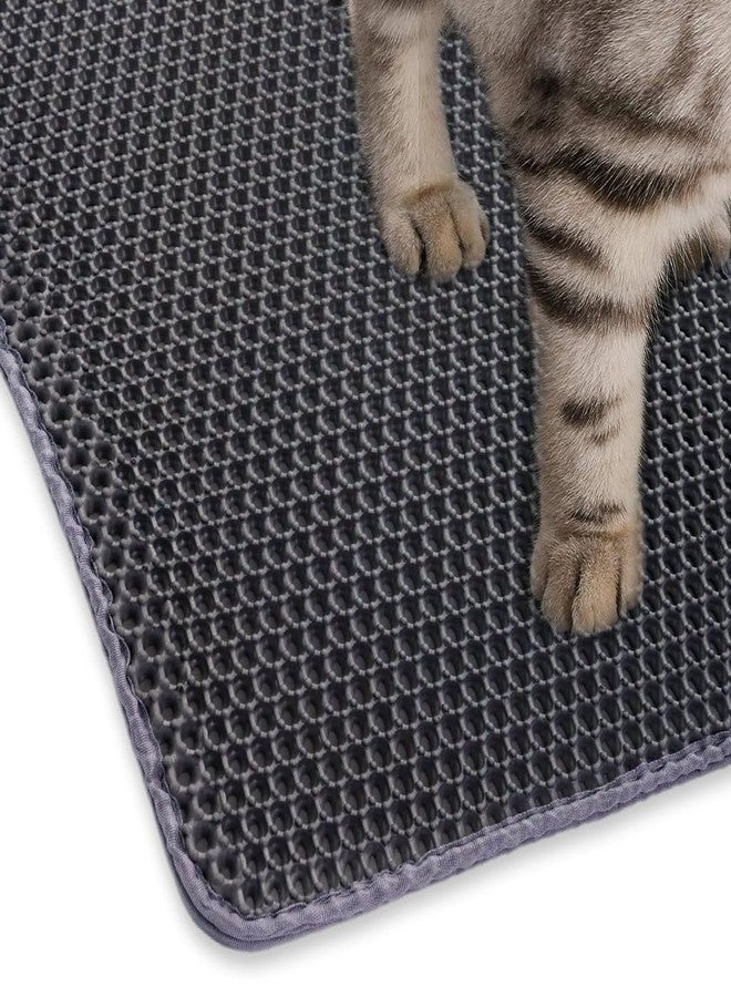 Qpets سجادة فضلات القطط من كيو بيتس®، مقاس 40 × 60 سم (15.7 × 23.6 بوصة)، تصميم مزدوج الطبقات مفتوح الحواف، مصنوعة من مادة EVA المقاومة للماء، متينة وقابلة للغسل، صندوق فضلات القطط، صينية فضلات القطط (رمادي) - Image 4